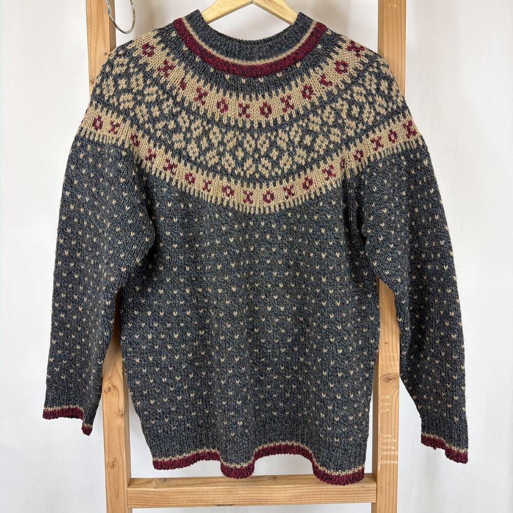 Vintage 90's Izod Fair Isle Print Long Sleeve Sweater #1257 Size XL Made ITALY